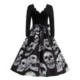 thumbnail image 1 of Disfraces de Halloween con estampado de calaveras para mujer, manga larga, vestido de ama de casa de los años 50, fiesta de noche, graduación, disfraces de cosplay elegantes y aterradores, 1 of 5