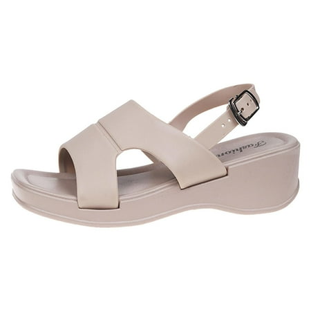 

JDEFEG Women Sandals Fashionable Pattern Simple Solid Color Thick Sole Wedge Comfortable Summer Casual Buckle Strap Shoes Beige Size 40