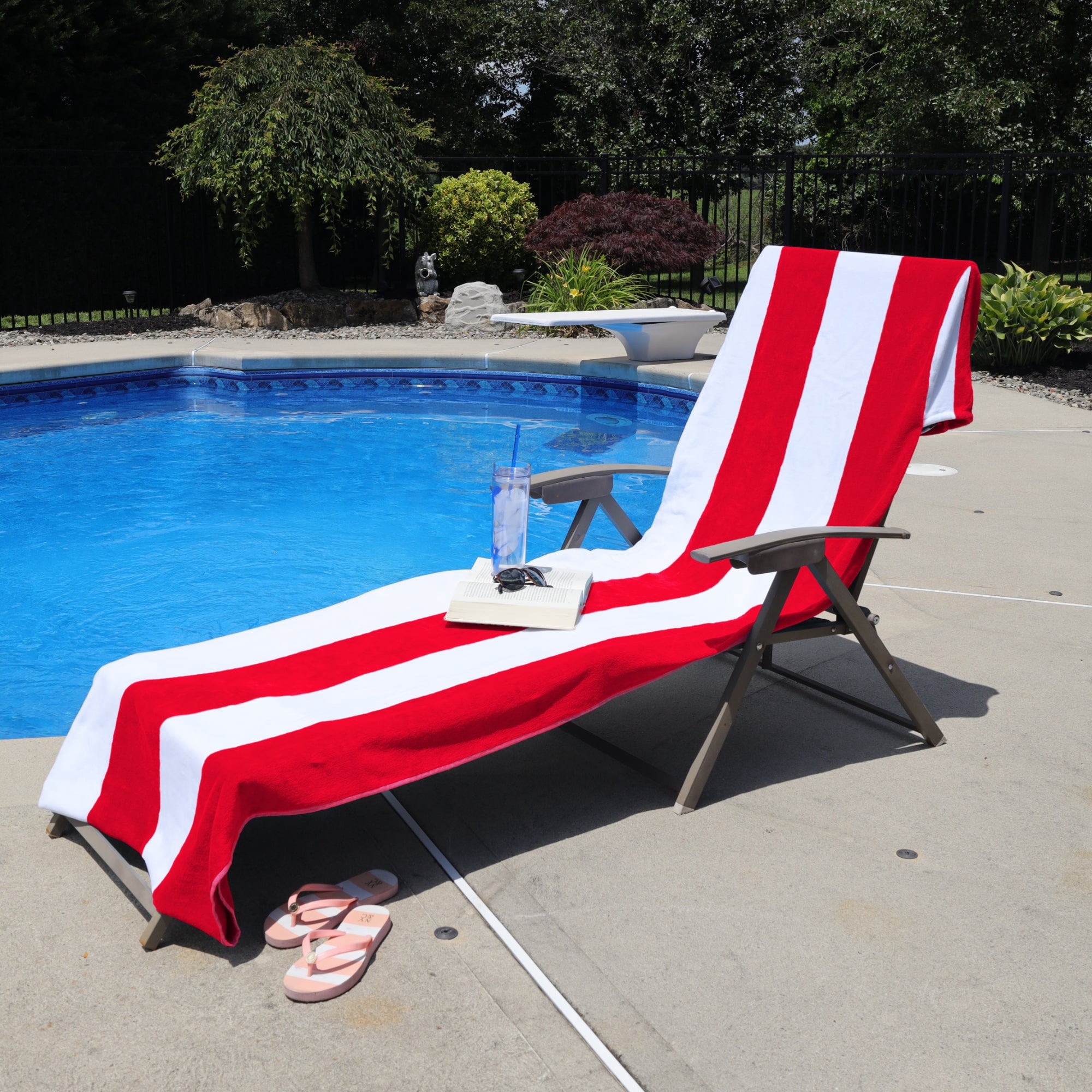 Cotton Green Stripe Standard Size Chaise Lounge Chair Cover by Superior