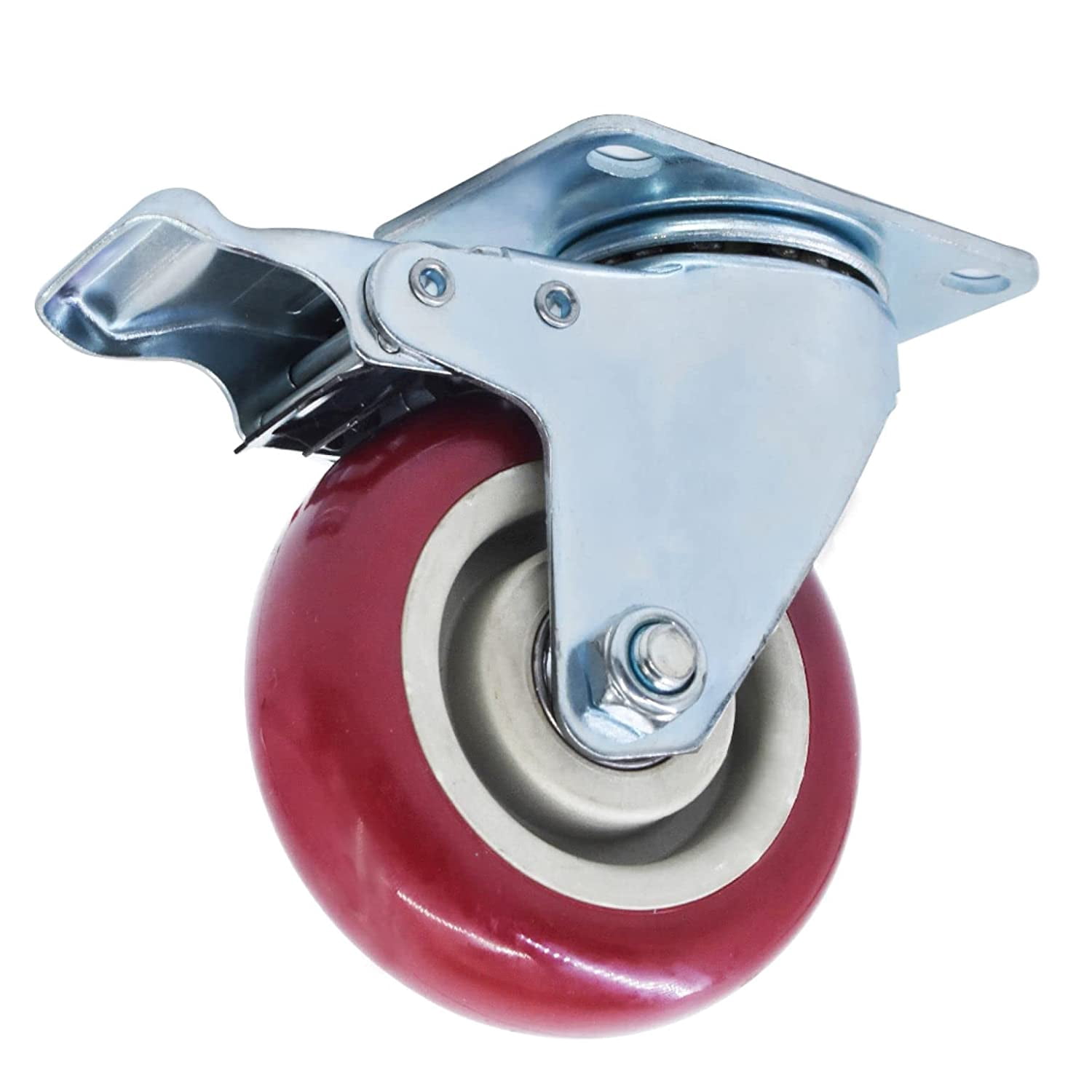 EPOTOOR 4 Pack Swivel Caster Wheels, 4 Inch Heavy Duty Industrial Casters with Brake No Noise Locking Casters for Industrial Furniture Work Bench Trolley Casters (Red)