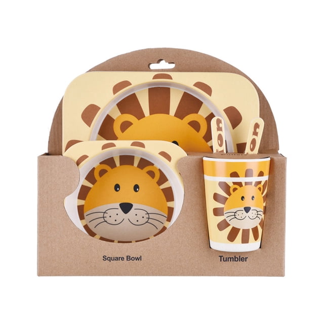 Juego de vajilla para niños 5 uds., Cuenco de dibujos animados de fibra de bambú para bebés, juego de vajilla para animales, taza para niños pequeños, cuchara, tenedor kenally JJ15200-07