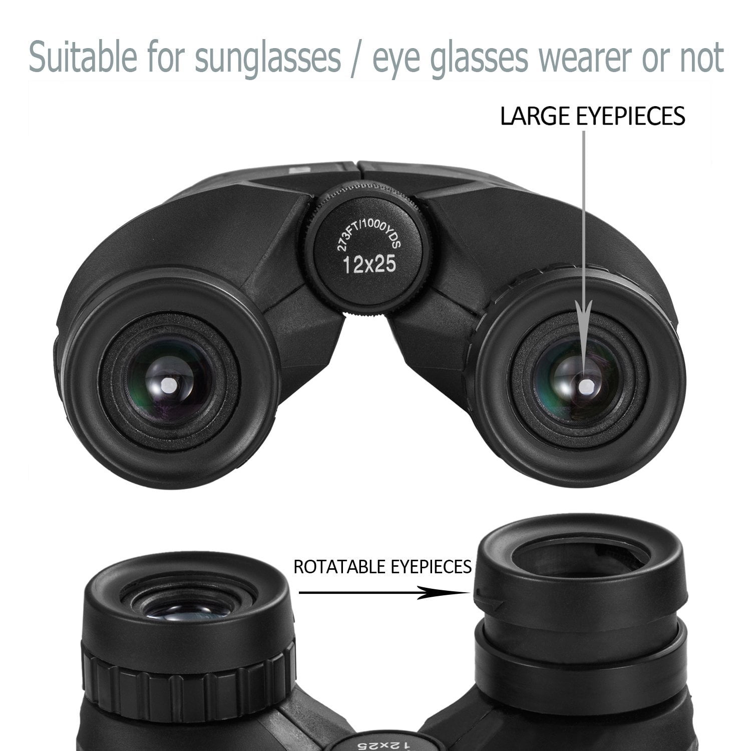 Occer 12X25 Compact Binoculars with Clear Low Light Vision, Large Eyepiece Water