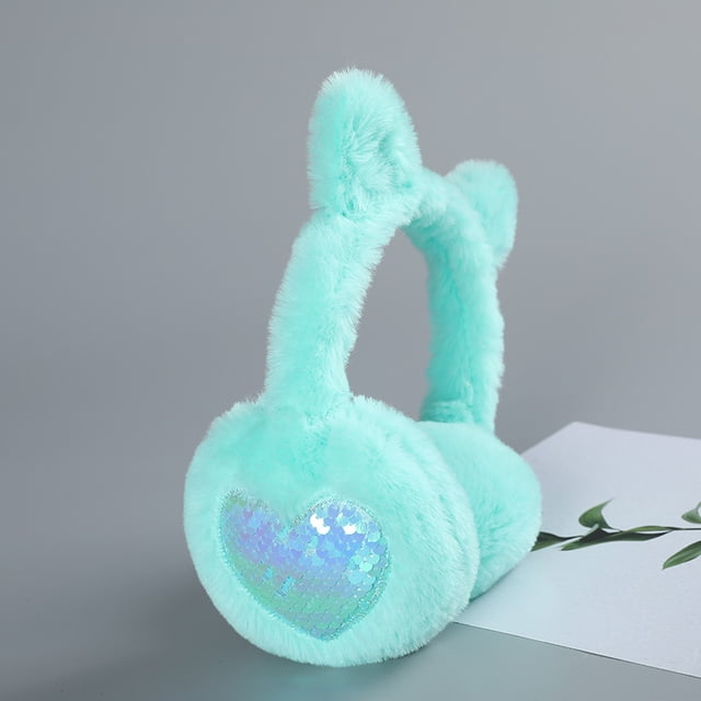Orejeras de moda cálidas de invierno engrosadas de felpa cálida lindas lentejuelas amor Orejeras Protección para los oídos