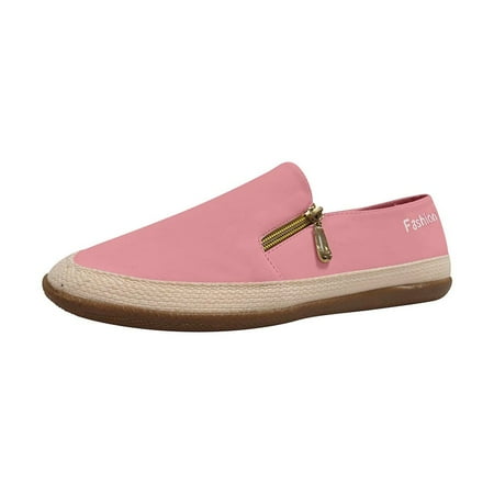 KBODIU Womens Slip On Sneakers  Casual Canvas Sneaker  Solid Round Toe Beach Sandals  Soft Comfortable Loafers Shoes  Summer Vacation Fashion Sole Hemp Rope Shoes Pink 37