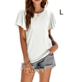 thumbnail image 3 of Guardurnaity Camiseta de mujer con volantes de Color sólido cuello lindo pulóver blusa trabajo nocturno viaje básico verano moda Top ropa Prendas para la parte del cuerpo Blanco L Guardurnaity AP011064-28, 3 of 6
