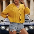 thumbnail image 3 of Baberdicy Cardigan Sweater Ladies Solid Color Button Sweater Knit Cropped Loose Cardigan Women's Cardigans Yellow, 3 of 3