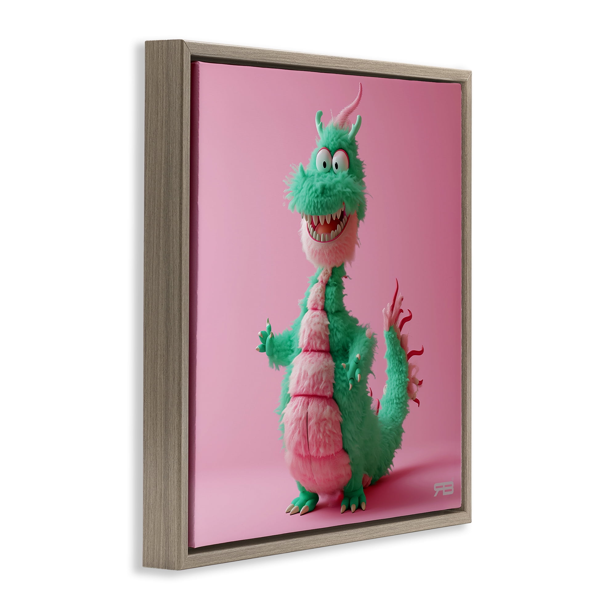 Stupell Industries Happy Green Dragon Fantasy & Sci-Fi Painting Brown Floater Framed Canvas Art Print Wall Art, 25 x 25