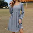 thumbnail image 5 of WTOBBY Women's Fashion Round Neck Casual Slim Solid Waist Long Sleeve Dresses - Elegant and Fitted Dress with Waist Accent, Perfect for Slimming Silhouettes or Office Wear,Gray S, 5 of 5