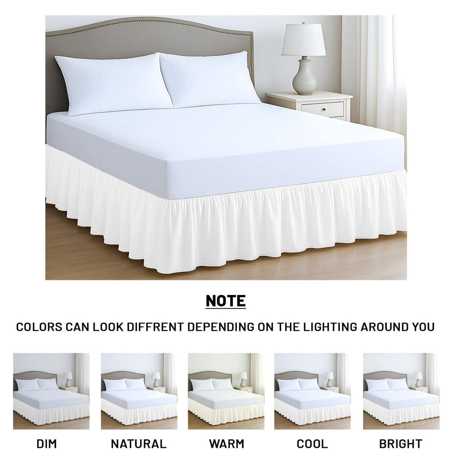 20 Inch Drop Ruffled Bed Skirt Queen Size - Classic Gathered Styling, Platform Style Dust Ruffle with Secure Fit, Split Corners, Wrinkle-Resistant Microfiber - White