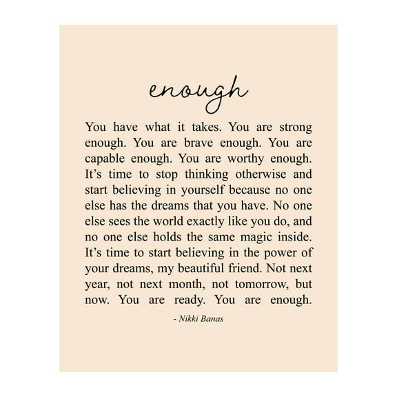 You Are Enough - Motivational Wall-Art Print, Inspirational Nikki Banas Quotes Wall Decor for Home, Office, Gym, Classroom and Locker Room