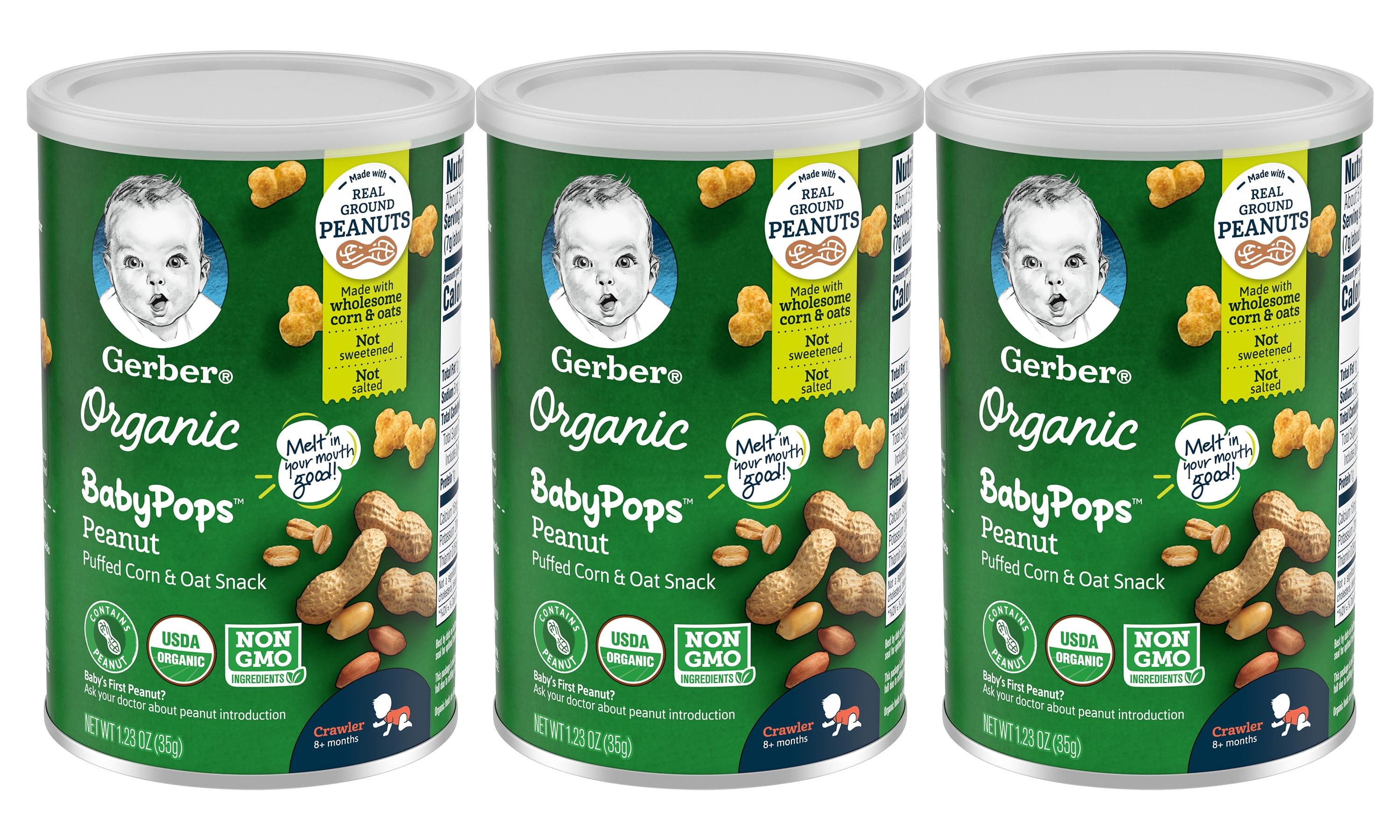 (3-Pack) Gerber Organic Peanut BabyPops Puffed Corn & Oat Snack, 1.23 oz