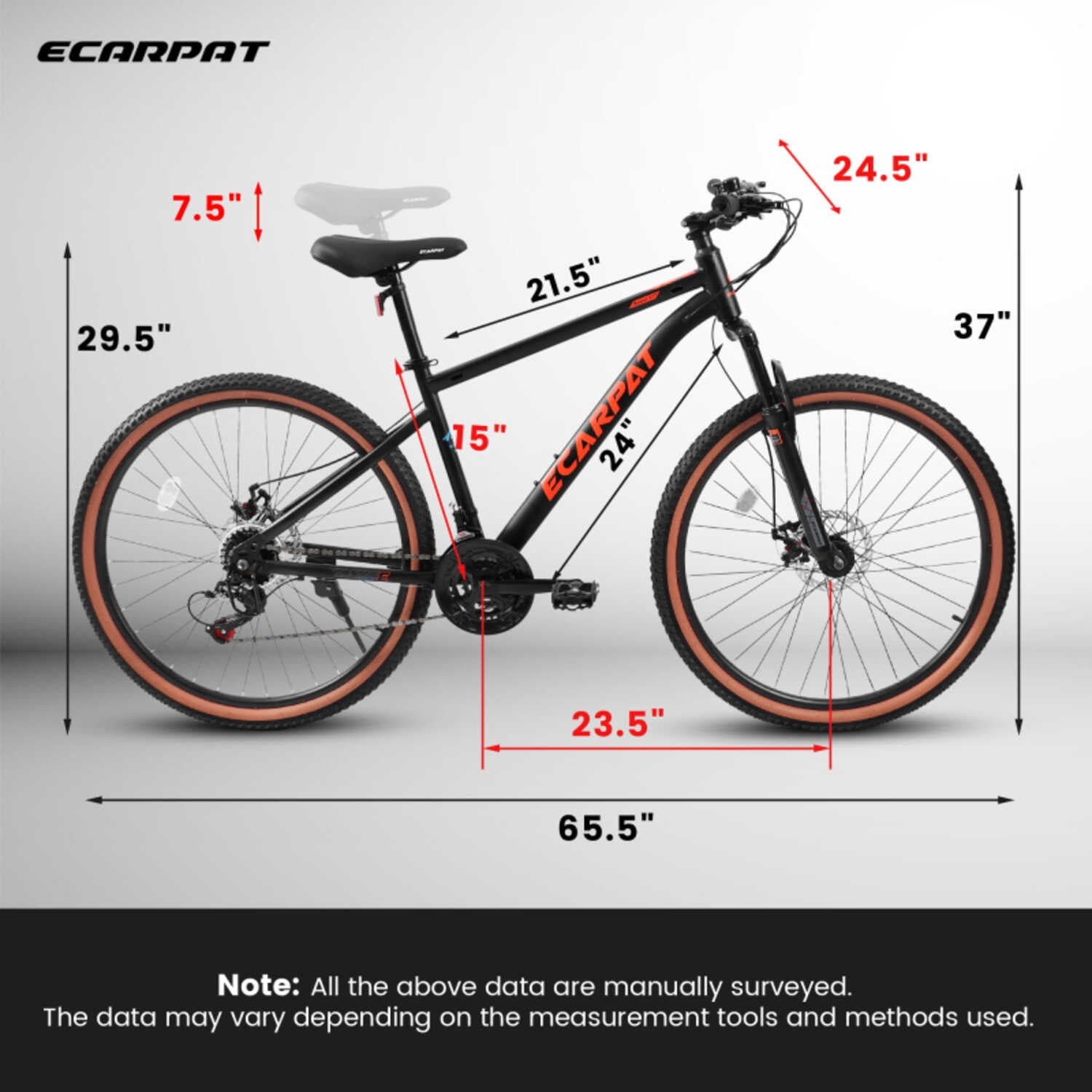 24 Inch Mountain Bike Teenagers, High Carbon Steel Frame, Disc Brakes, Durable , Brown Edge Tires, Ideal for School Commuting