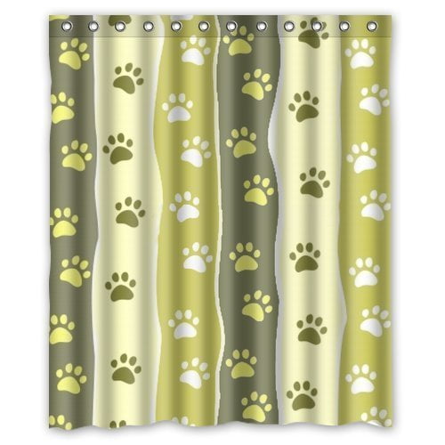 GreenDecor Dog Paw Prints Waterproof Shower Curtain Set with Hooks
