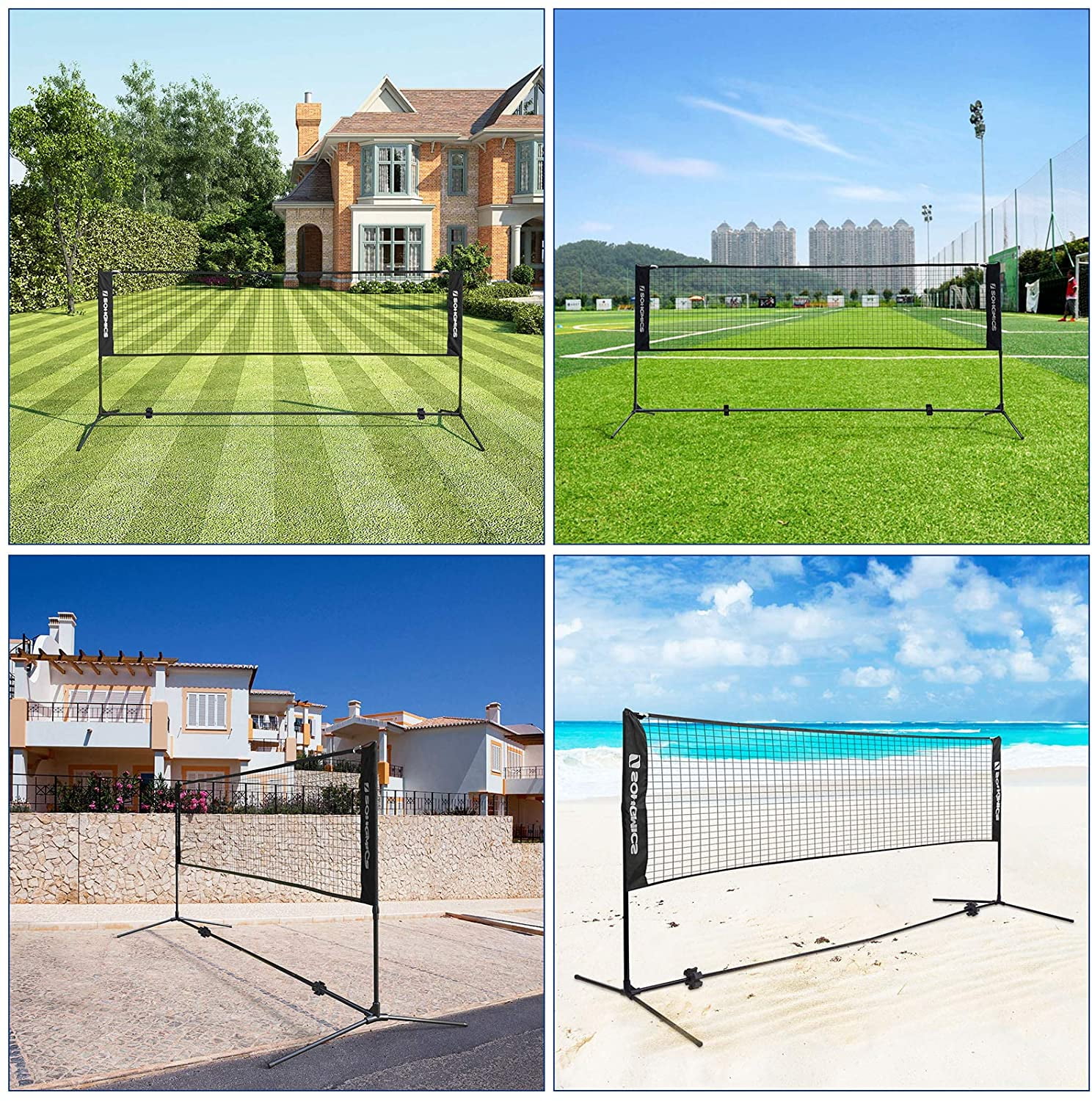 SONGMICS Badminton Net Set Portable Sports Set for Badminton Tennis Kids Volleyball Pickleball Easy Setup Nylon Net with Poles for Indoor Outdoor Court,10FT