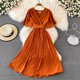 thumbnail image 1 of Formal Women's Dress V-neck Pleated Dress Elegant Temperament Waist Lace-up Hem Long Skirt Office Lady Evening Dresses VestidosS Gao Jinjia LED, 1 of 2