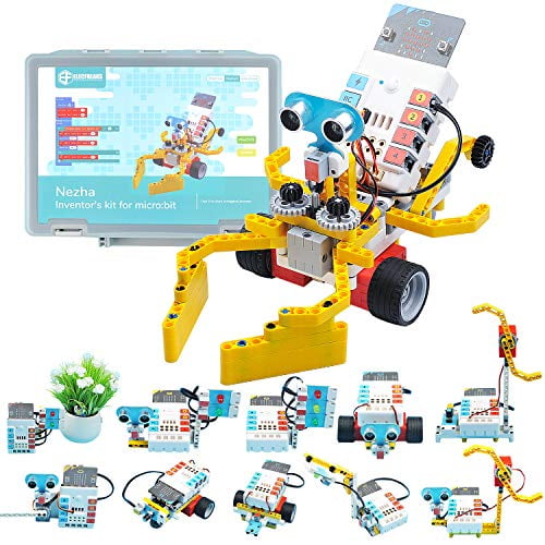 ELECFREAKS microbit Nezha Inventor Kit Planet X Starter Sensors with 36 Learning Projects and 400+ Bricks, Micro:bit NeZha Expansion Board with 900mAh
