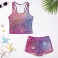 thumbnail image 5 of COEQINE Girls Two Piece Tankini Bathing Suit with Chest Pad, Crewneck Sleeveless Summer Swimwear, Modest Rash Guard Set Swimsuit for Preteen 10-11 Years, Pink Galaxy Leopard Print, 5 of 8