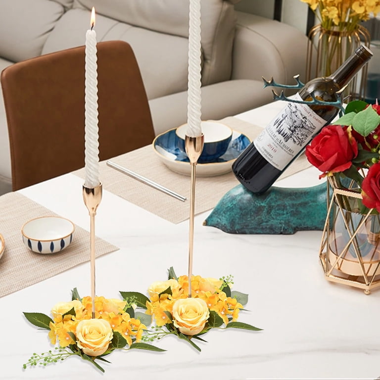 Yellow Artificial Rose Candle Rings Festive Wedding Decoration Candlestick  Rings For Wedding Centerpieces Party Home Table Decorations Yellow Color