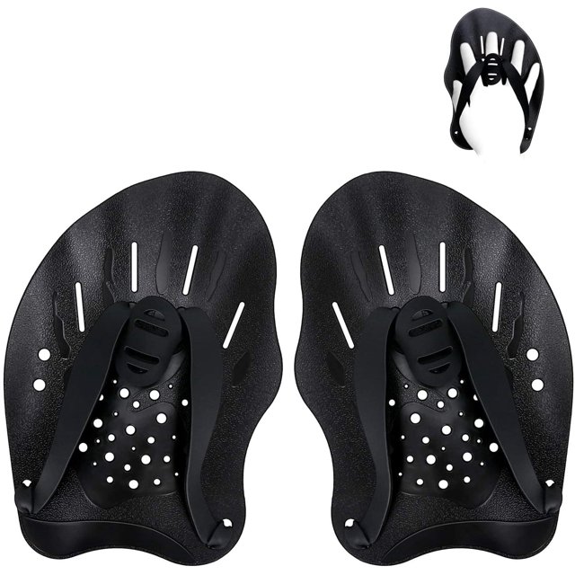 Contour Paletas de natación de mano, paletas de mano de entrenamiento de natación con correas ajustables, paletas de mano de natación para mujeres y hombres, negro Sincero Electrónica