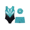 thumbnail image 5 of Haitryli Gymnastics Leotard for Girls Shiny Rhinestones Ballet Dance Unitard with Shorts Hair Band Set Blue Green 14, 5 of 7