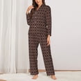 thumbnail image 2 of KLL Brown Gold Grid Print Women's Long Sleeve Pajamas with Pants Sleepwear Loungewear 2 Set-Small, 2 of 7