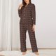 thumbnail image 2 of Fotbe Brown Gold Grid Conjunto de Pijama de Manga Larga para Mujer con Estampado, Ropa de Dormir de 2 Piezas, Conjunto de Casa Suave y Cómodo con Bolsillos-Medium, 2 of 7