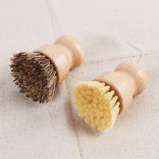 Cepillo de madera para cocina, cepillo de limpieza de sisal, mango corto, de haya, con plantas de seda y sello marrón mixto, cepillo para lavar platos