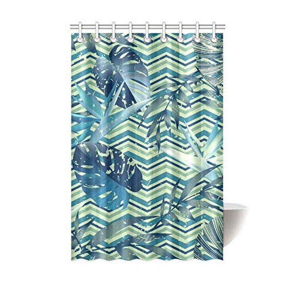 MKHERT Blue Leaves Polyester Fabric Bathroom Shower Curtain 48x72 inch