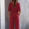 thumbnail image 6 of Women'S Summer Casual Jumpsuit Short Sleeve Romper V Neck Wide Leg Pants With Pockets 2024 Wine L, 6 of 6