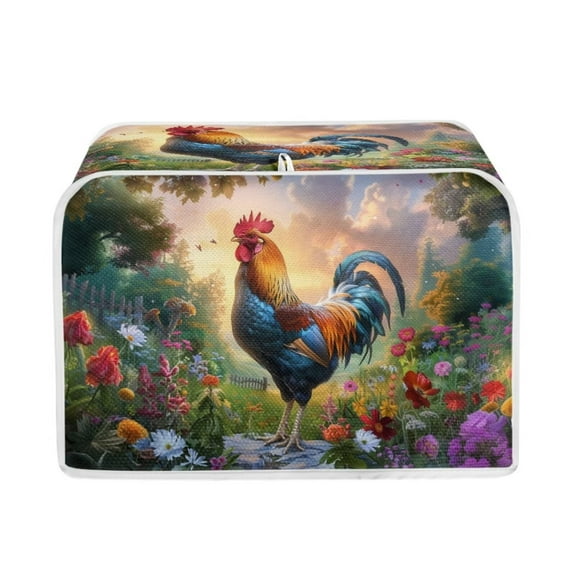 Ledback Rooster Floral Print Toaster Cover 2 Slice, Washable Bread Machine Cover, Dust-proof Microwave Oven Cover, Anti Fingerprint Small Kitchen Appliance Dust Covers
