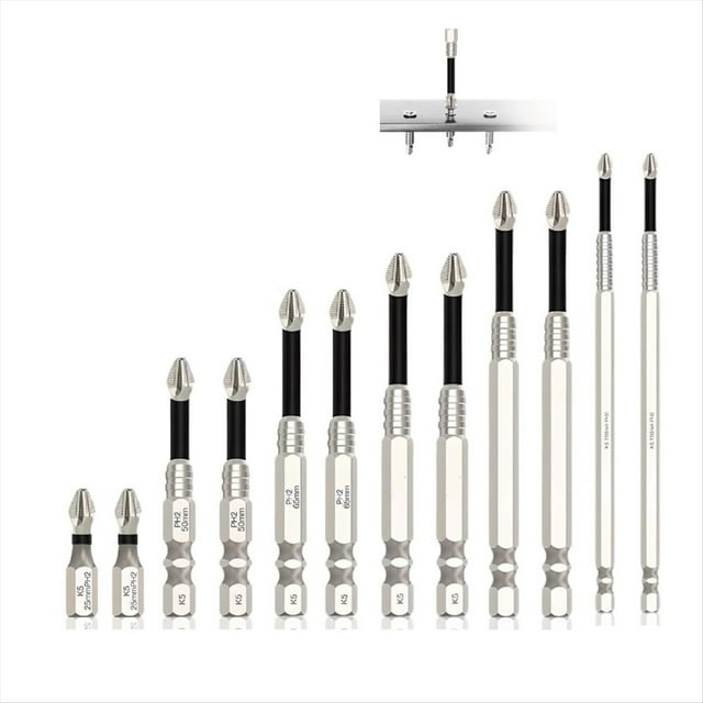 Puntas de Destornillador Antideslizantes, Juego de 12 Brocas de Alto Magnetismo, 25, 50, 65, 70, 90 y 150 mm