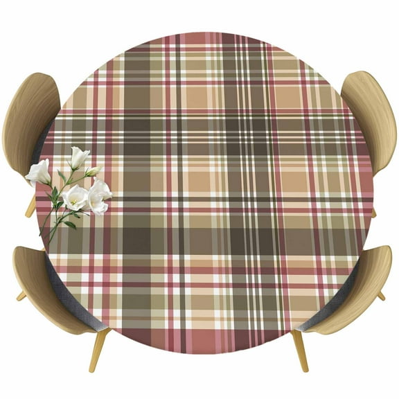Buffalo Plaid Round Tablecloth 36-44 Inch Round Fitted Table Cloth with Elastic Edge, Modern Farmhouse Colorful Checkered Waterproof Table Cover Protector for Outdoor Picnic Party Dining