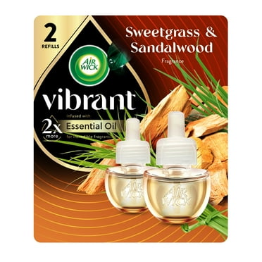 Air Wick Vibrant Plug-In Scented Oil Air Freshener Warmer Refills, Sweetgrass and Sandalwood, 2 Count