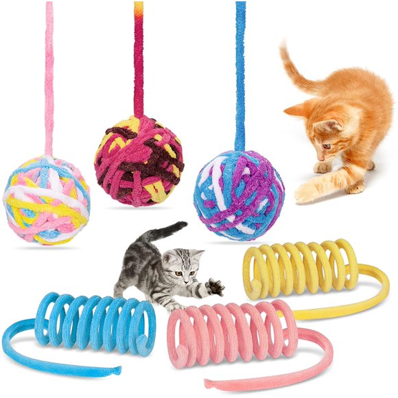 Cat Toy IGUOHAO s, Woolen Yarn Cat IGUOHAO with Bell Inside and Cat Spring IGUOHAO , Cat IGUOHAO for Indoor Cats, Interactive Cat Chew IGUOHAO for Kittens, 6 Pack - -