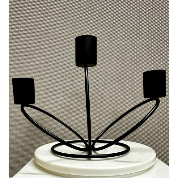 DWELLING Metal Taper Candlestick Holder 3 Arms Elegant Candle Holder Candle Stand Dining Table Centerpieces Wedding Party Home Decoration - Black