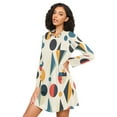 thumbnail image 3 of FORMRS Womens Long Sleeve Nightgowns Crew Neck Sleep Shirt Soft Pajamas Sizes S-3XL, Red Geometric, 3 of 8