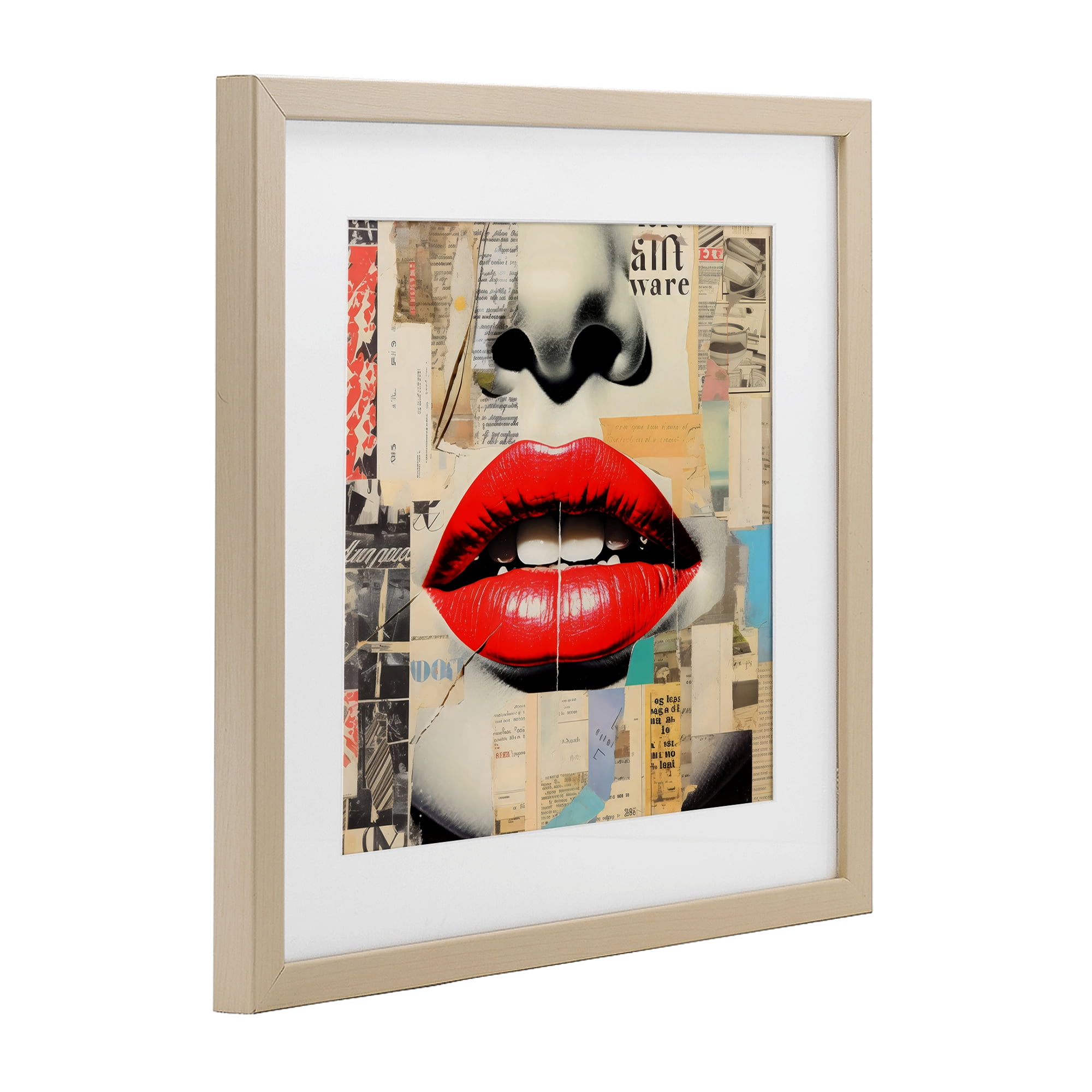 Stupell Industries Fashion Collage with Scarlet Lips Birch Framed Print Under Glass, design by Creative Studio