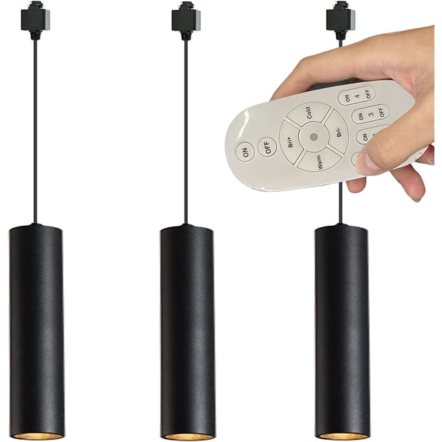 FSLiving Lumière Suspendue Industrielle LED Dimmable 7W Aspect Noir Lumière de Piste en H avec Télécommande à Intensité Variable Réglable pour Salles à Manger, Personnalisable - Ensemble de 3