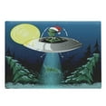 thumbnail image 1 of Outer Space Cutting Board, Alien Santa Claus Hat naps a Tree with Ornaments Night Airship Print, Decorative Tempered Glass Cutting and Serving Board, Large Size, Green Blue, by Ambesonne, 1 of 1