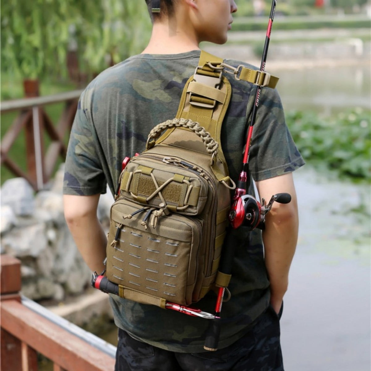 Compact Fishing Tackle Backpack with Rod Holder & Detachable Gear Box - Multi-Carry Outdoor Sport Pack for Men & Women(Brown)