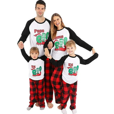 

AMILIEe Christmas Family Pajamas Set Elf Print Parent-Child Sleepsuit Nightwear