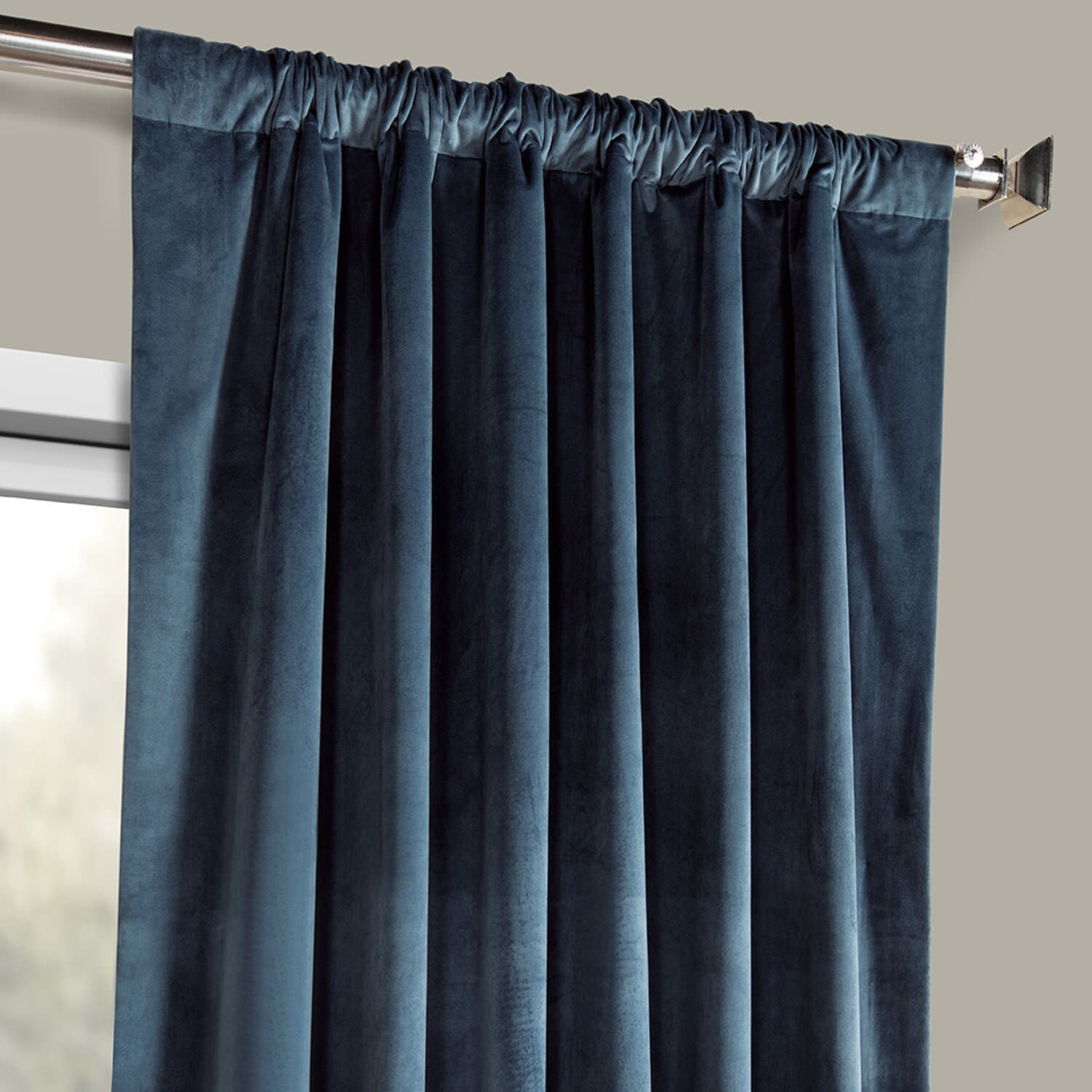 HPD Half Price Drapes Avalon Blue Heritage Plush Velvet Room Darkening Curtains for Bedroom & Living Room Curtains (1 Panel), Window Curtains 96 inches long, Rod Pocket Curtains & Drapes, 50W X 96L