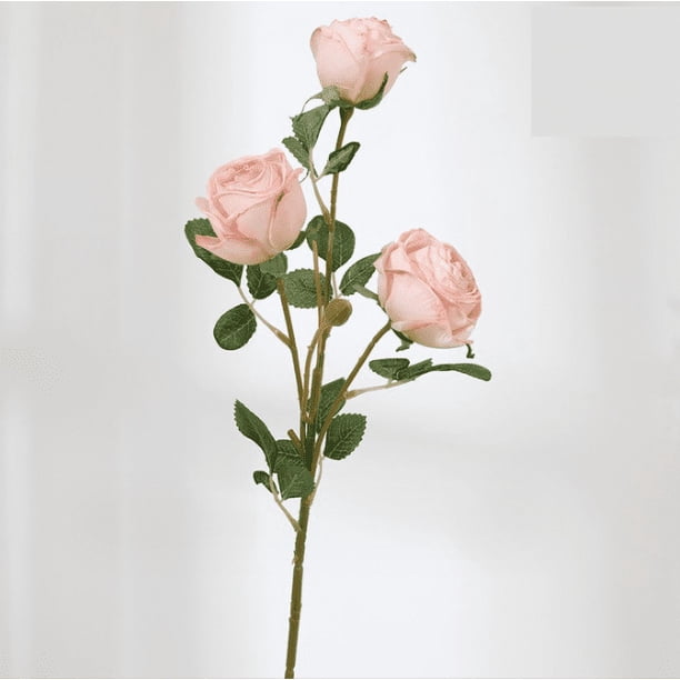 Xiao Hua 3 rosas artificiales de 3 cabezas, flores falsas, flores artificiales para decoración de bodas, color rosa