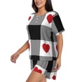 thumbnail image 2 of Naloa Heart Black Buffalo Plaid Gingham Women's Short-Sleeved Pajama Set, Loungewear, Summer pajamas, Breathable Cozy - X-Large, 2 of 9