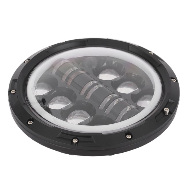 Motorcycle LED Headlight, Round DRL 7in Waterproof Halo Ring Angle Eyes Amber White With H4/H13 Adapter For Upgrade Replacement For Land Rover 90/110 Tdci