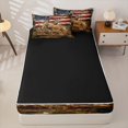 thumbnail image 4 of Castle Fairy Vintage Distressed US Flag Zipper Twin Comforter Sets with Fitted Sheet and 2 Pillowcases,Autumn Leaves Deer Zipper Bedding Set,Red White Ochre,Black Reversible,4-Piece, 4 of 6