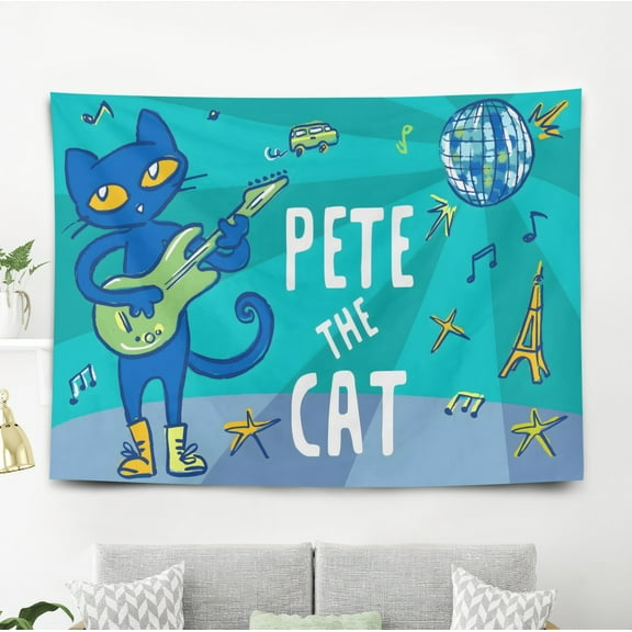 Pete the Cat-Theme Anti-pilling Tapestry Gift Wall Hanging Backdrop for Room Bedroom Girls Fans Background Banner Party Birthday Supplies Decor59"×39"(150cm*100cm)