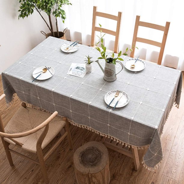 Mantel de empalme a prueba de polvo, mantel rectangular con borlas, mantel para decoración de mesa de cocina y mesa de centro, (140*220 cm, gris rejilla)