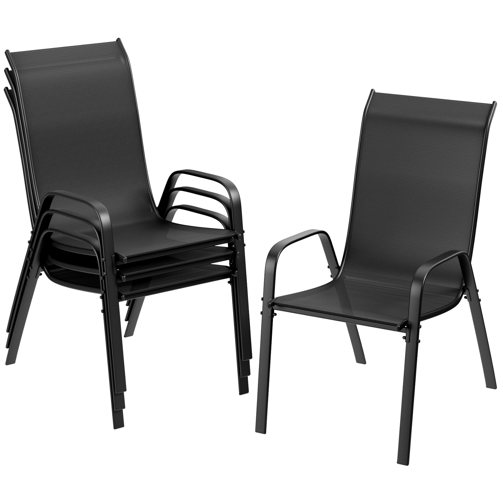 TLSUNNY Outdoor Dining Chairs Set of 4, Stackable Patio Chairs, w/ Armrests, All Weather for Backyard, Deck