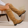 thumbnail image 6 of Dakaela Women's Knee High Boots Suede Buckles Slouchy Flat Fall Boots Comfortable Low Heel Motorcycle Riding Shoes Khaki 9, 6 of 8